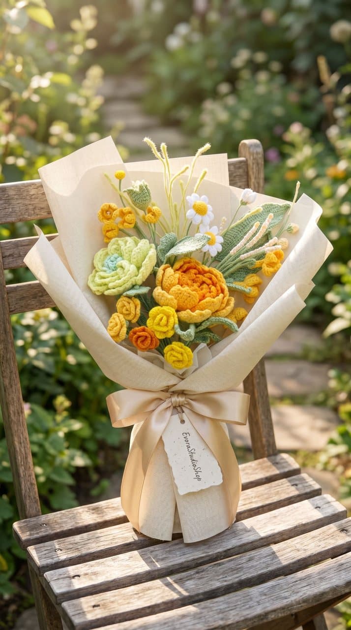 Blush garden crochet bouquet