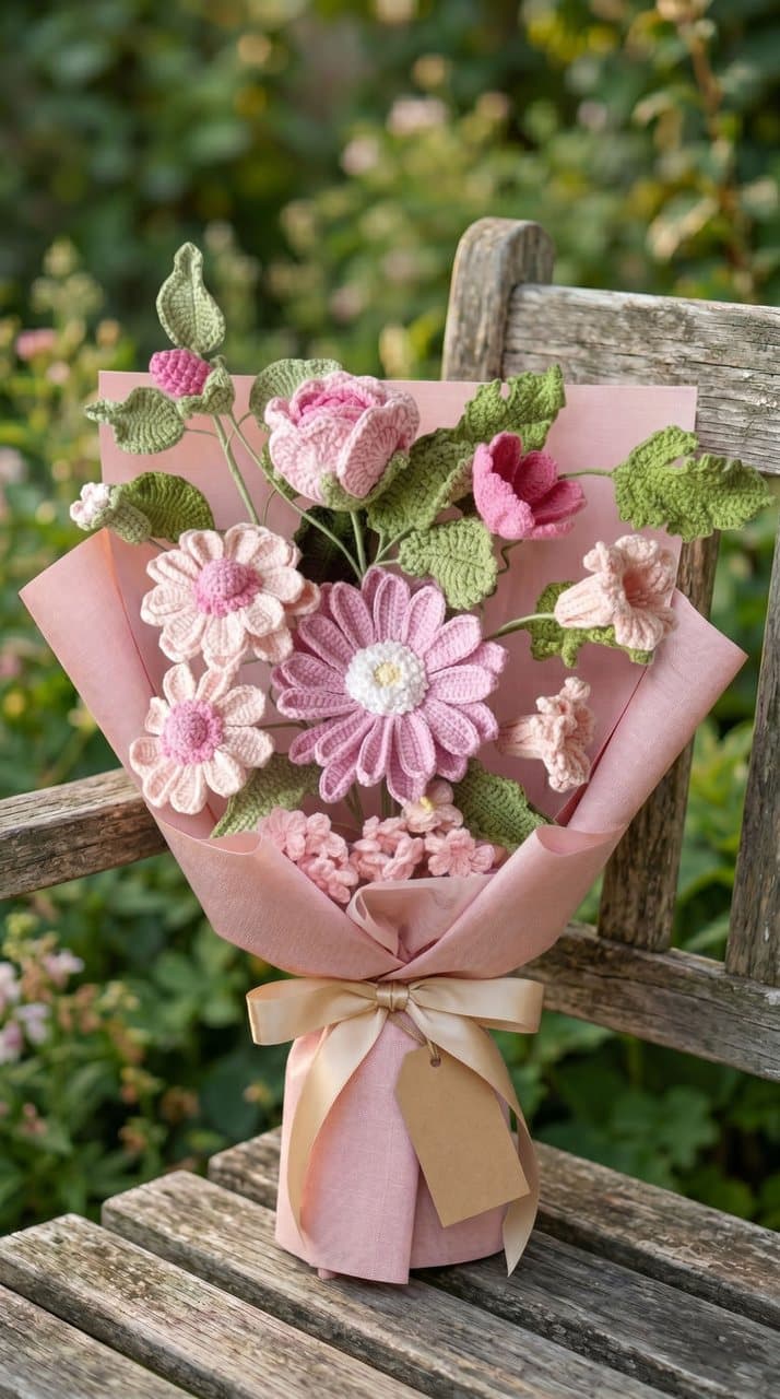 Cornflower crochet bouquet