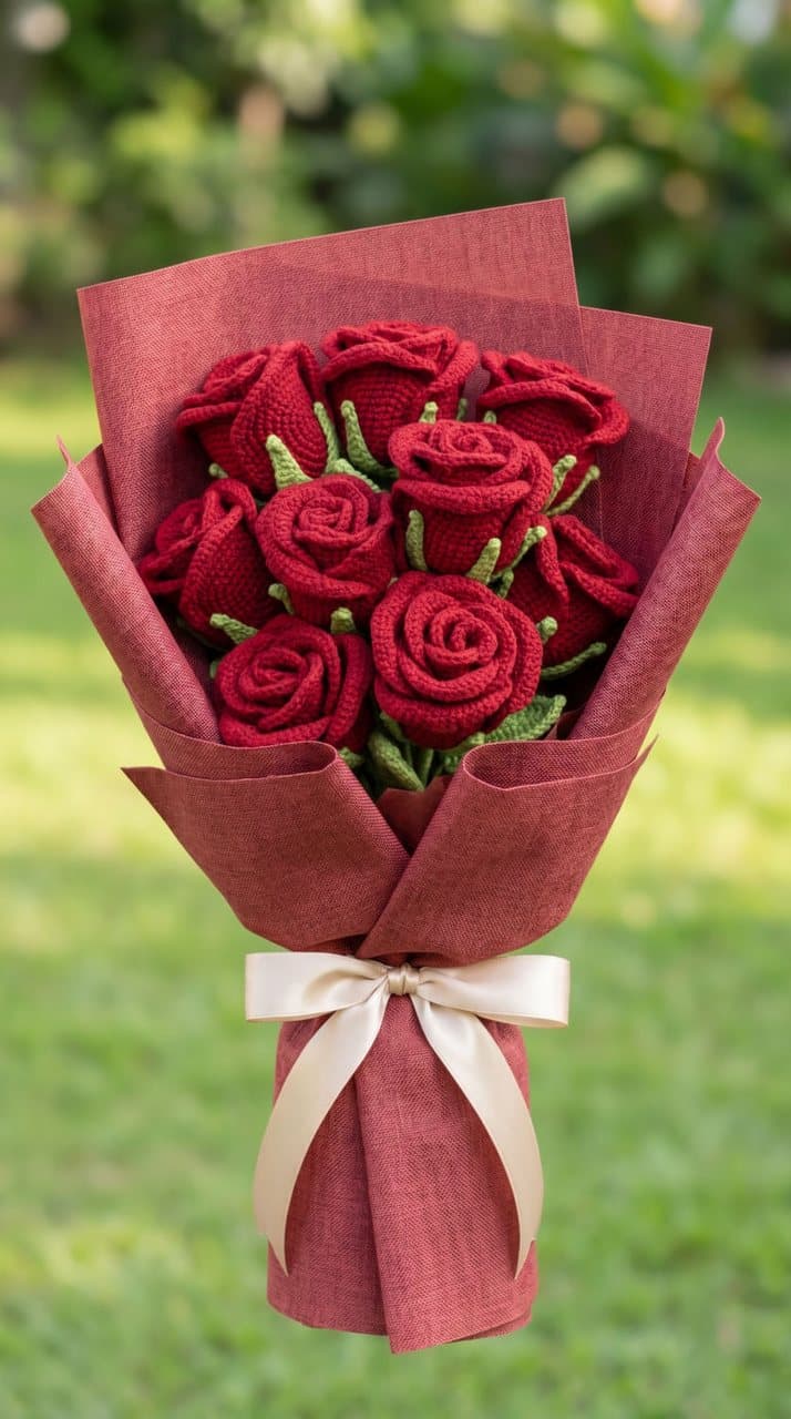 Red rose crochet bouquet